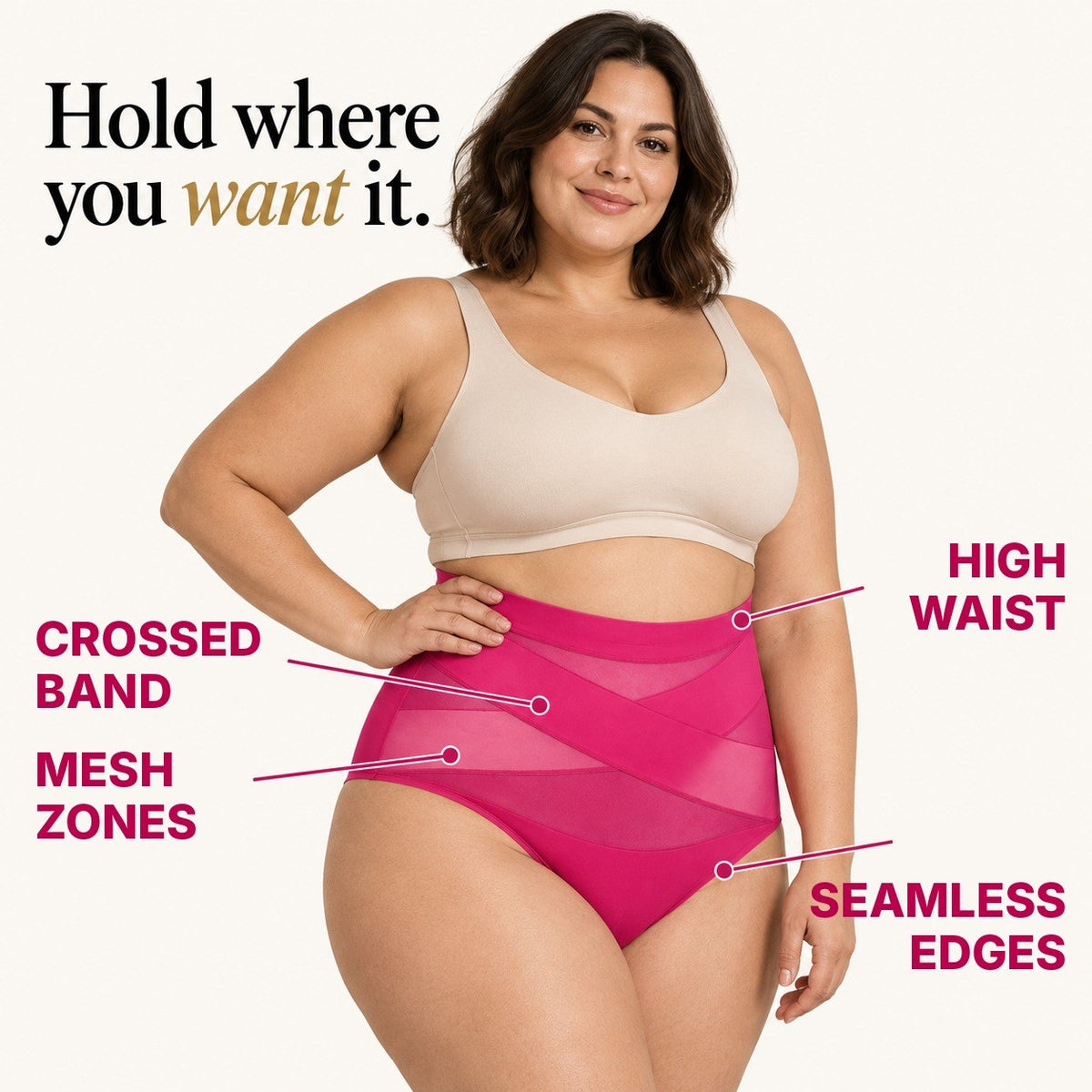 CoreWrap Brief features: crossed band, high waist, mesh zones, seamless edges